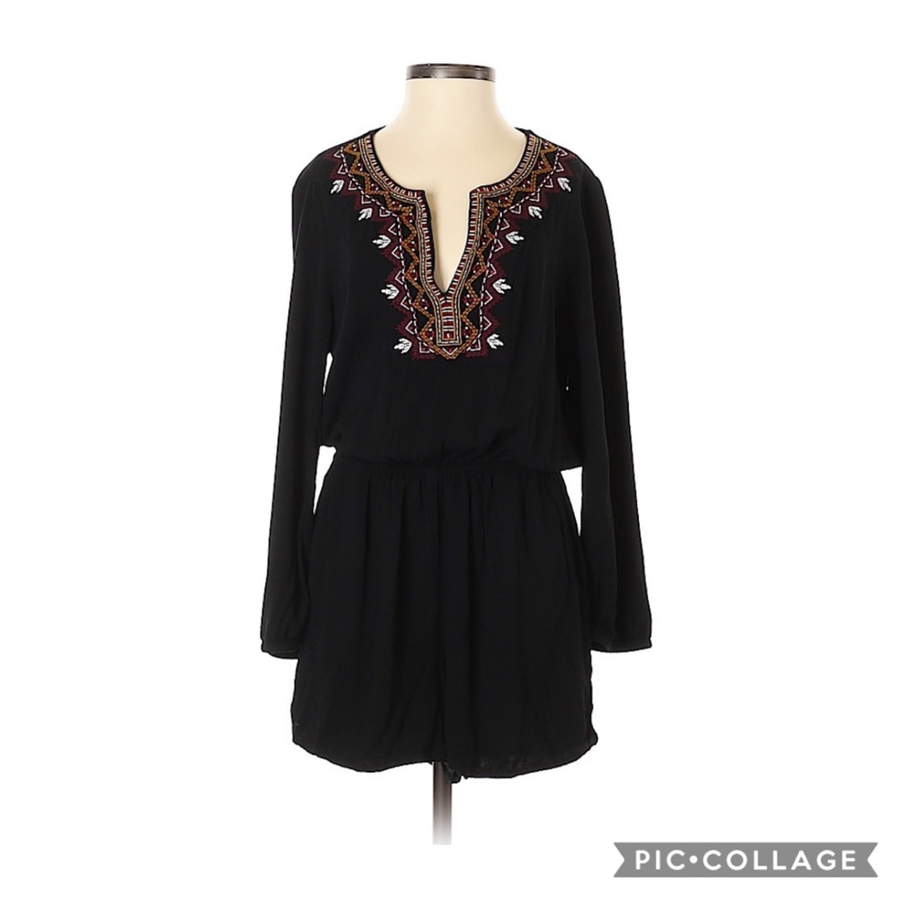 Black embroidered V-Neck romper